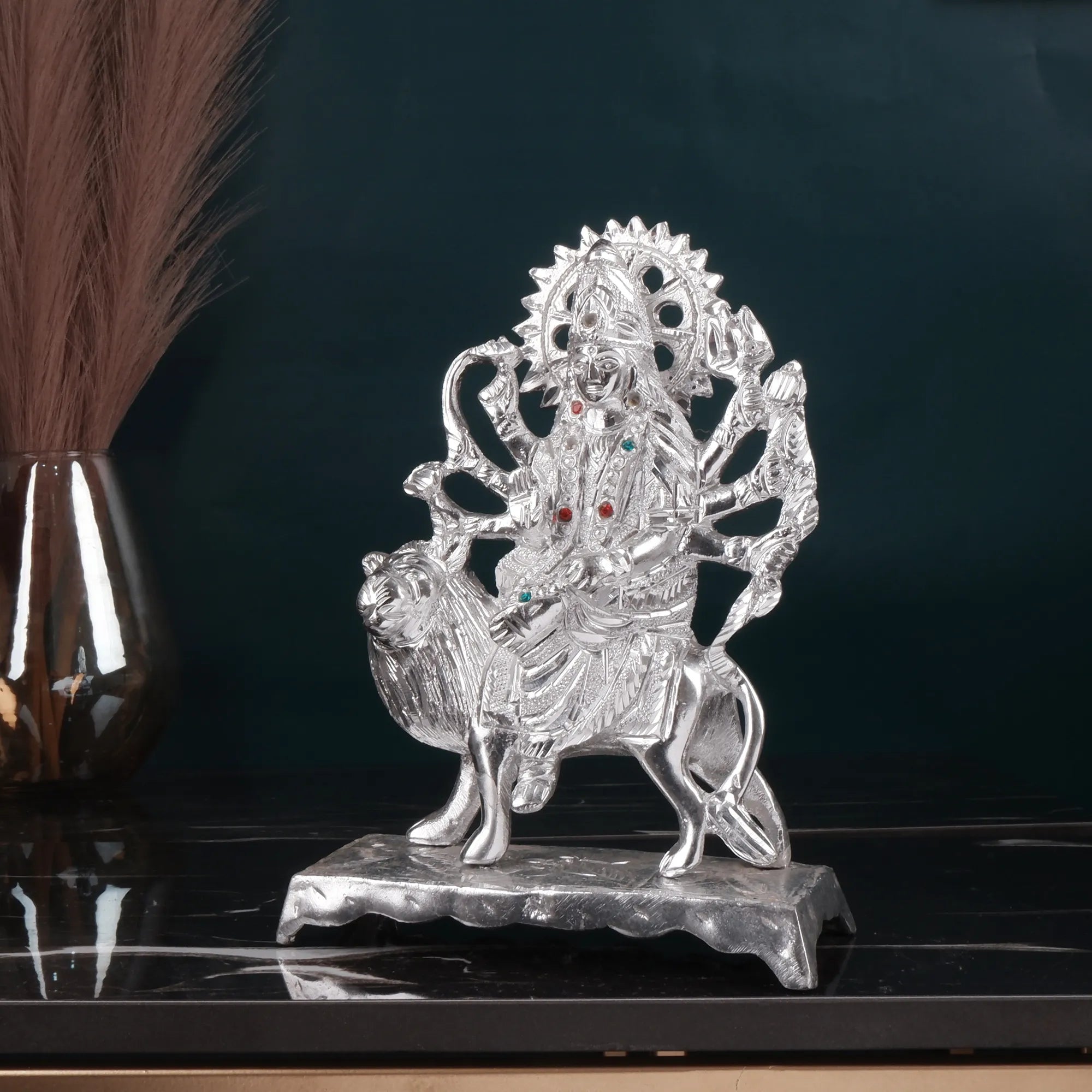 White Metal Durga Idol (8.6 Inch)