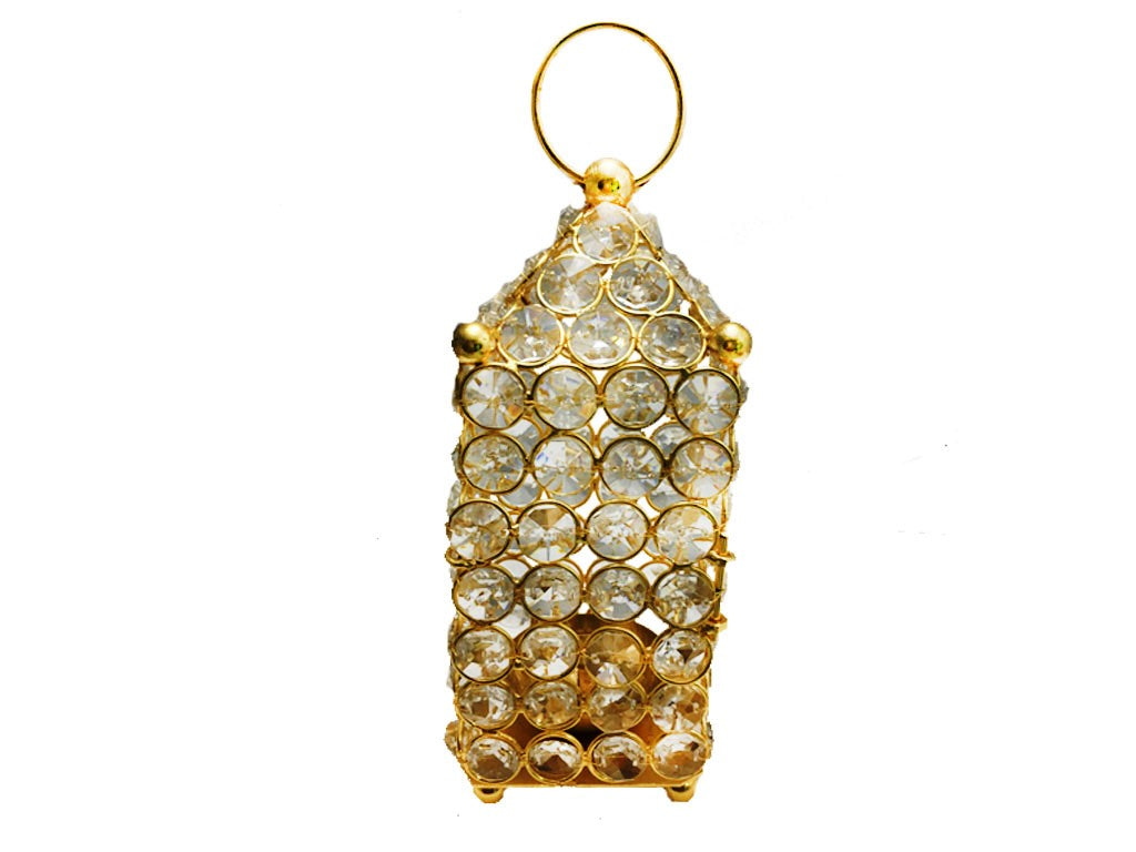 Brass Crystal Lantern Diya (8.2 Inch)