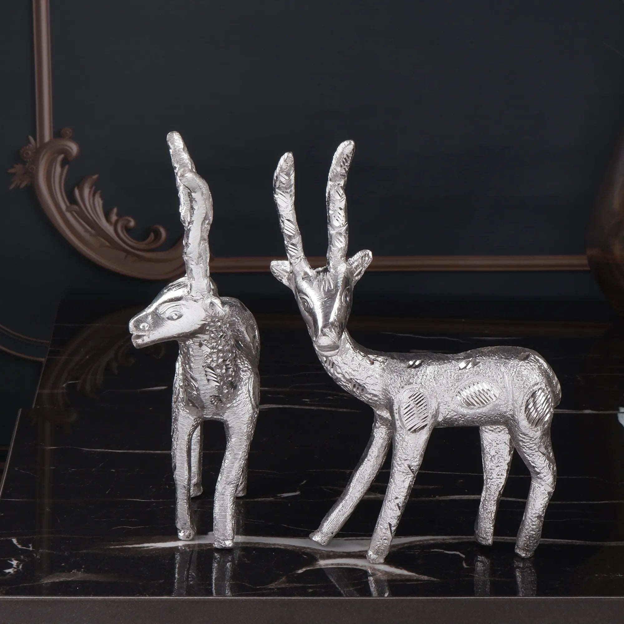 Silver Colour Deer(Hiran) Set (7.4 Inch)