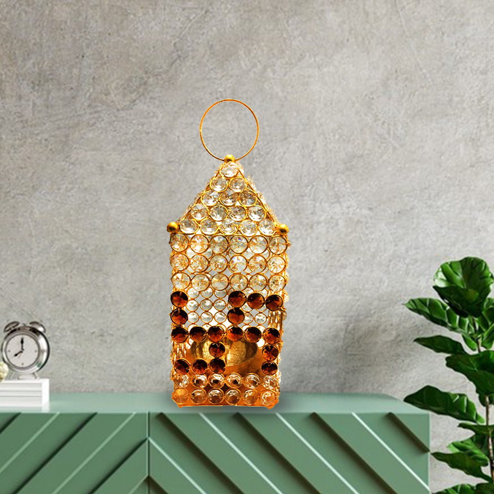 Diya Hanging Crystal Lantern Brass (12.2 Inch)