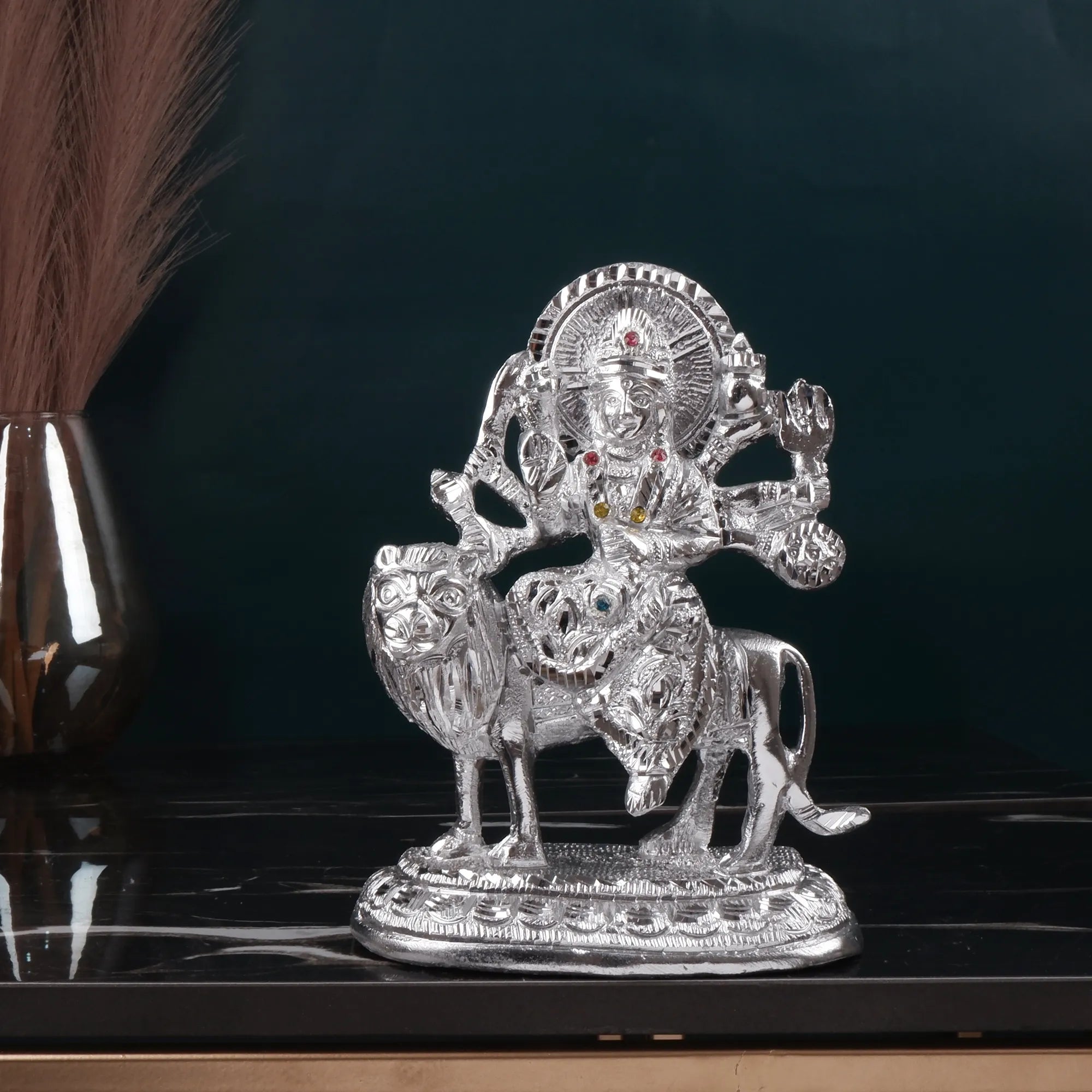 White Metal Durga Idol (7.4 Inch)